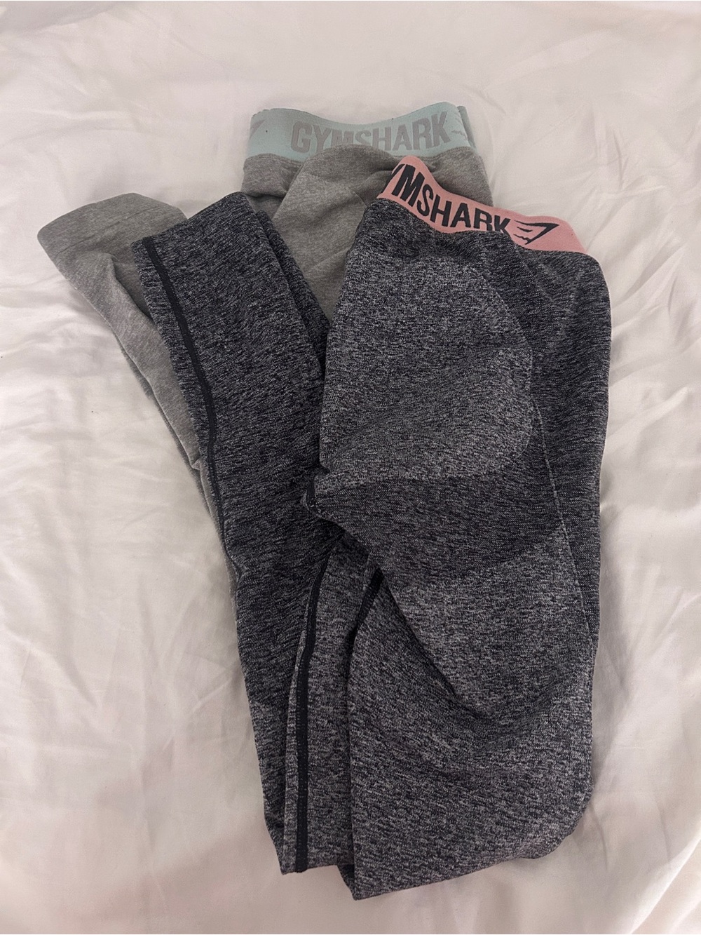 Gymshark Charcoal Heather Leggings with Pink & Mint Waistbands